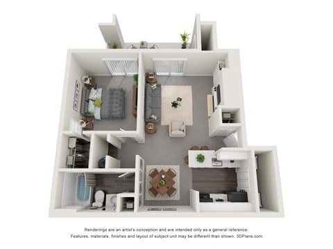 Floor plan for 1 bed, 1 bath, 700 sqft